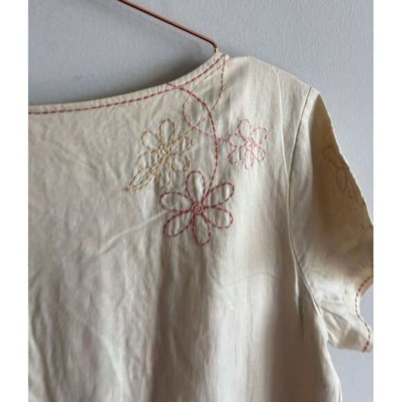 J.Jill Womens Crochet Short Slevee 100% Linen Long Embroidered Dress Beige Sz L - Picture 6 of 14